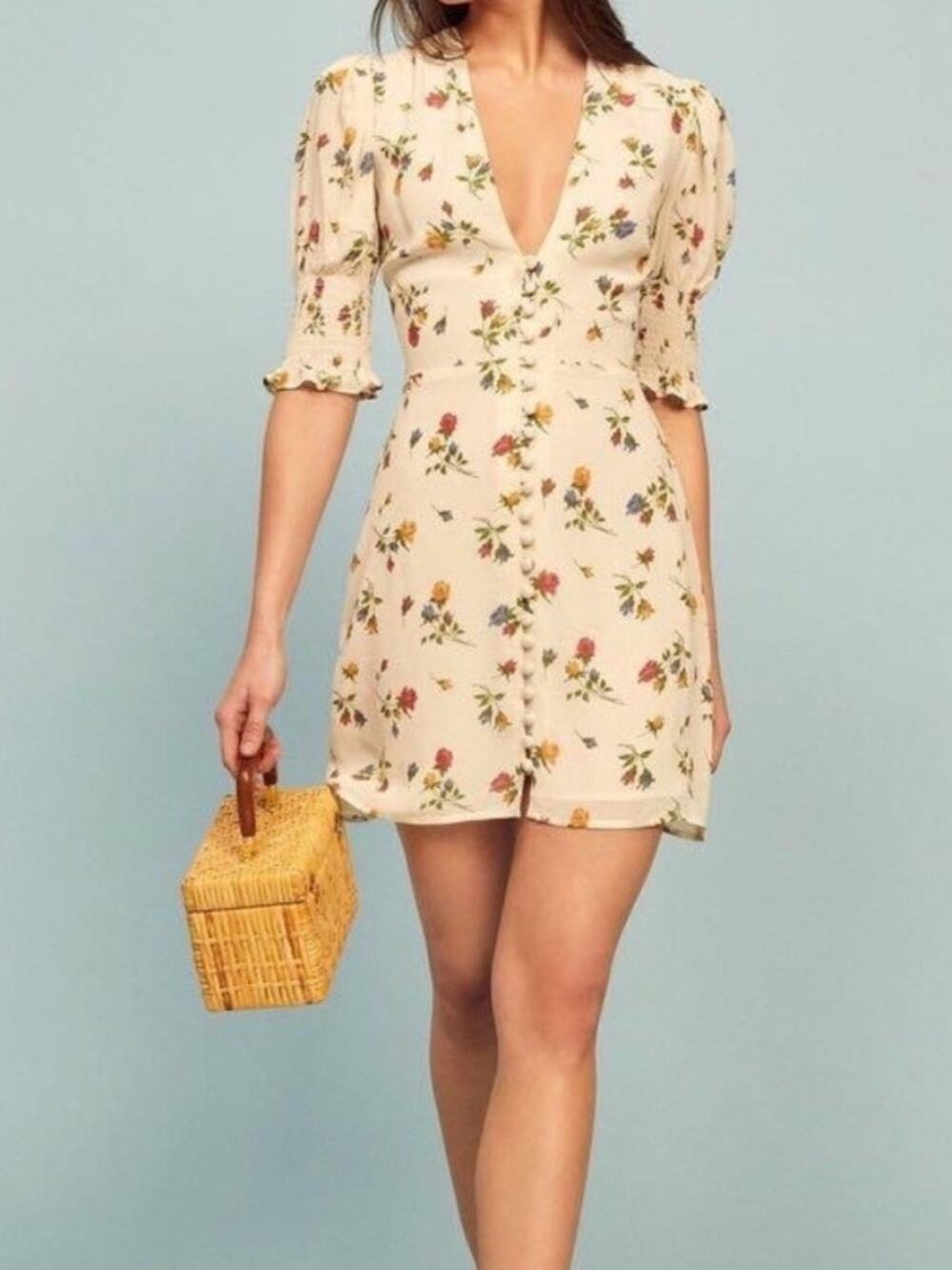 Reformation Alison Noemi Floral Mini Dress Puff Sleeve NWT Sz 6